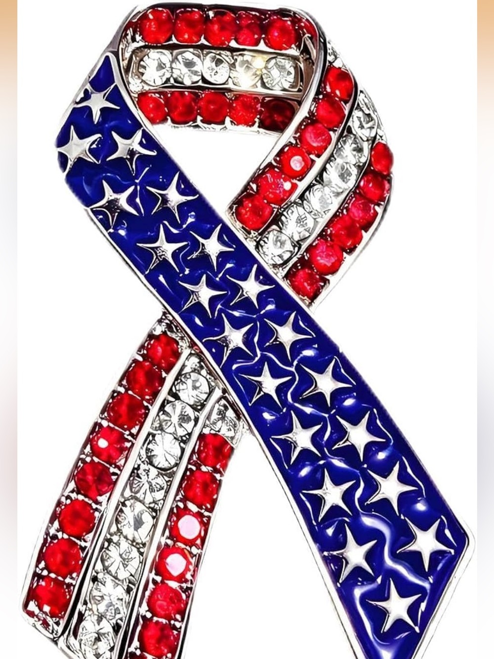 Anthropologie Red, White & Blue Ribbon Crystal Brooch - Picture 2 of 2